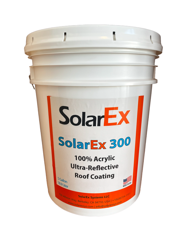 Acrylic Cool Roof Coating - SolarEx 300 - 5 gal Pail- Reflective Roof Coating/Paint